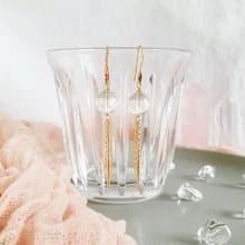 白水晶透明感簡約亮金流蘇耳環耳勾 | 靈氣能量開運小物4月誕生石
