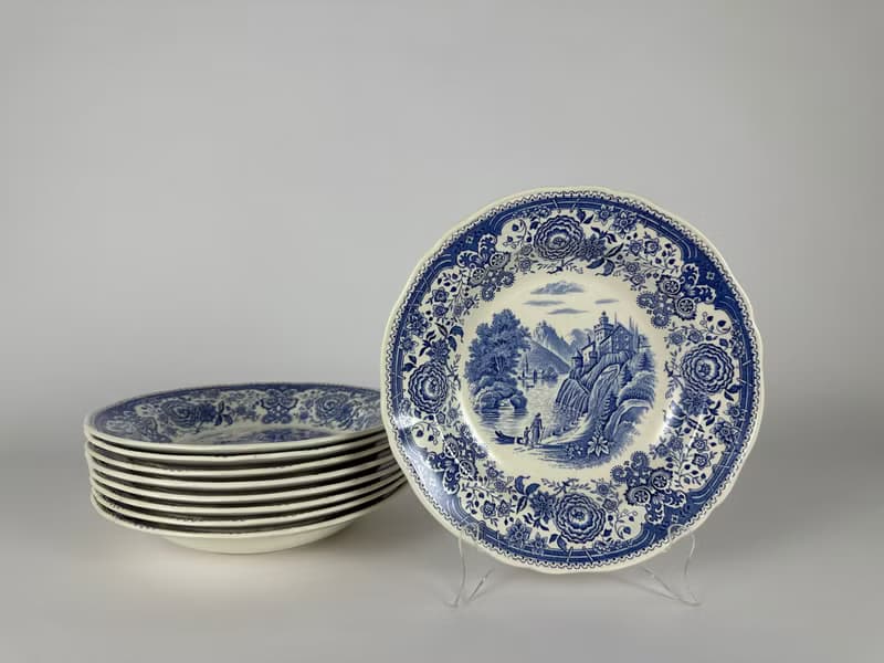 德國唯寶布爾根蘭藍色深湯碗 9 件復古