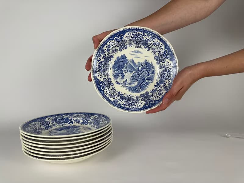 德國唯寶布爾根蘭藍色深湯碗 9 件復古