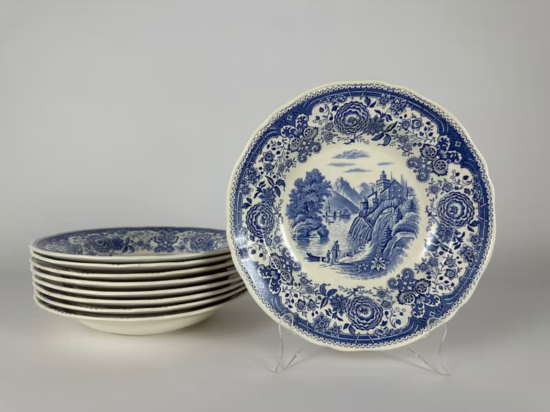 德國唯寶布爾根蘭藍色深湯碗 9 件復古