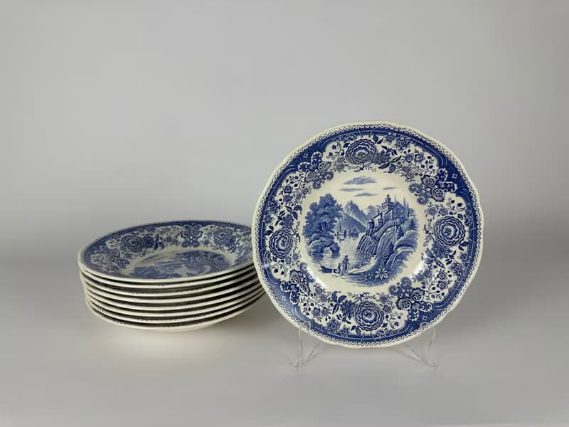 德國唯寶布爾根蘭藍色深湯碗 9 件復古