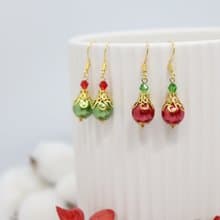 Christmas Red Ornament Little Dangle 925 Silver Earrings, Handmade Jewellery