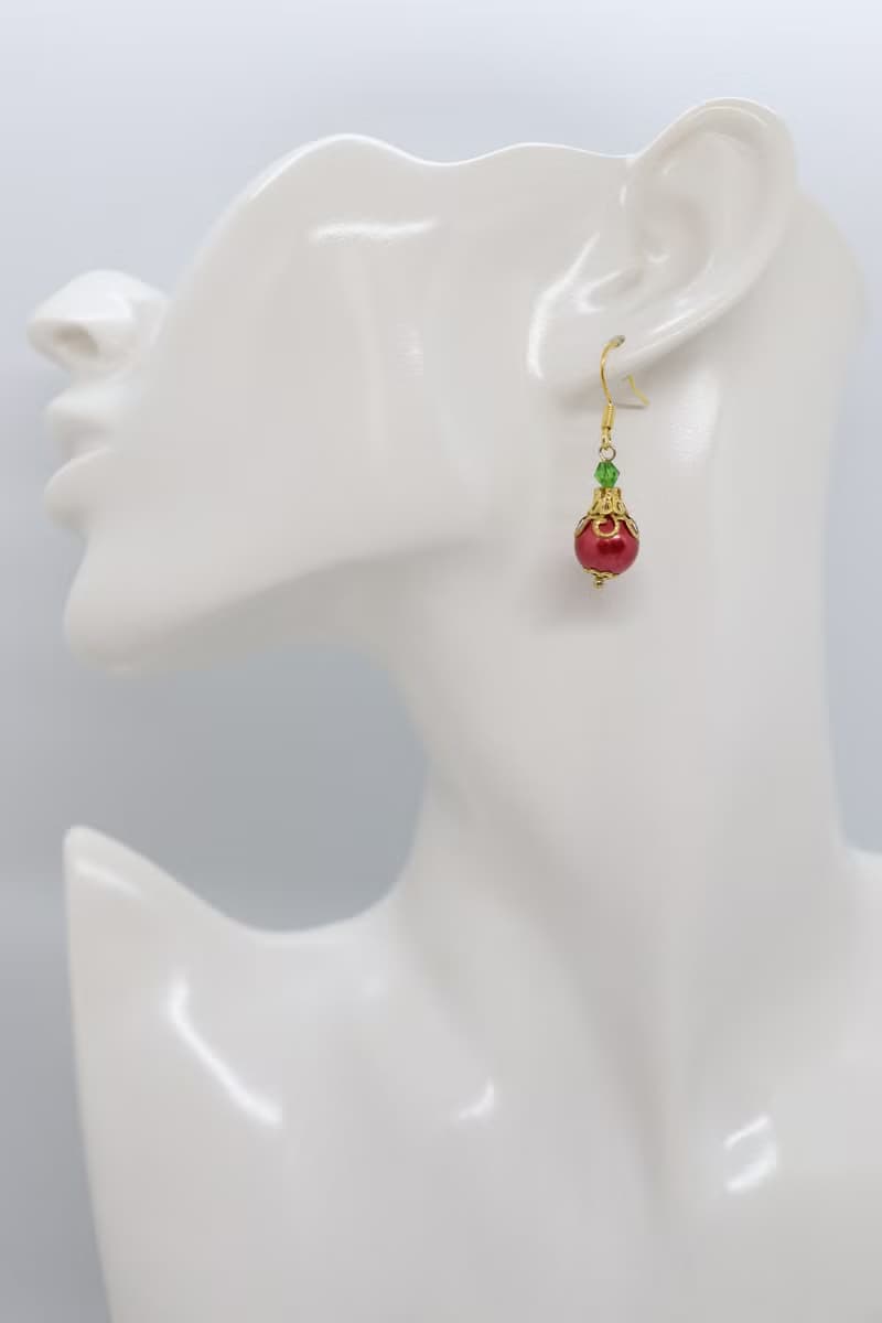 Christmas Red Ornament Little Dangle 925 Silver Earrings, Handmade Jewellery