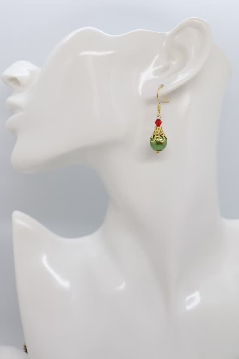 Christmas Red Ornament Little Dangle 925 Silver Earrings, Handmade Jewellery