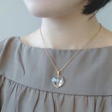 天然白水晶 大愛心切割 純銀鍍 18K 金墜 + 14Kgf 包金鍊 18mm