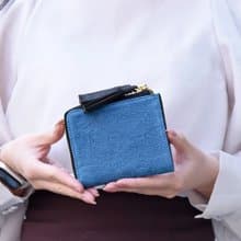 【日本手工製】短皮夾 多夾層 佩斯利花紋 天空藍