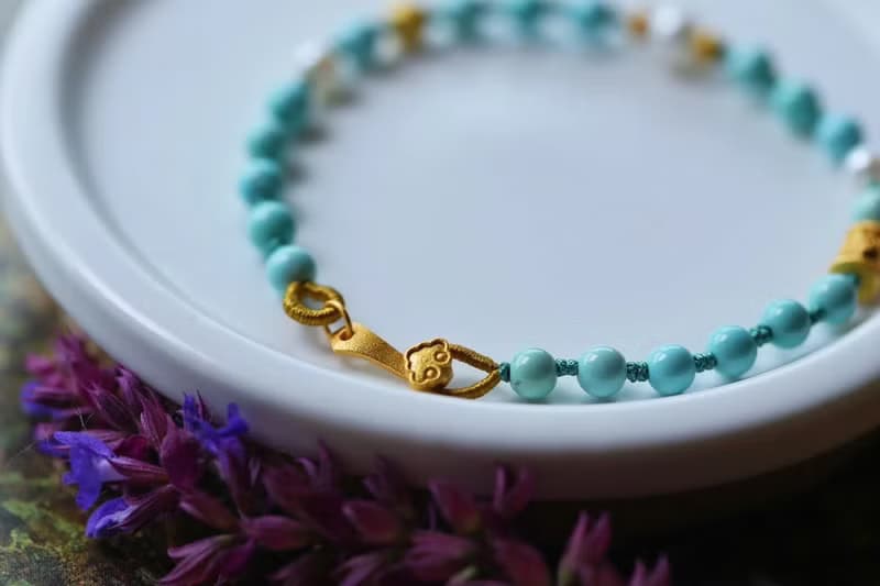 天然綠松石 純銀如意 設計單圈手鍊手串s