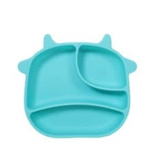 b&h 兒童自主進食餐具 - 防滑矽膠餐盤 (牛牛) - 粉藍色