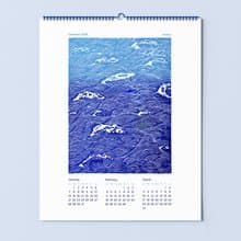 Printable Illustrated Calendar 2025 Blue Ocean Waves Fish Sky Clouds Blue Birds