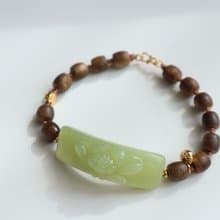 新疆黃口料和田玉手鏈花開富貴手牌手鏈料子細潤脂粉厚生日禮物