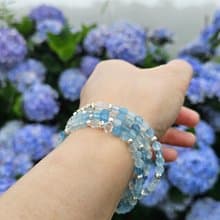 (3圈)(天然石水晶手鍊)海藍寶x藍月光石x月光石x赫基蒙白水晶x珍