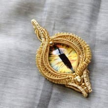 【黃金龍之瞳】吊墜/玻璃 /黃銅鍍18k/金屬線 /情人節禮物纏繞/