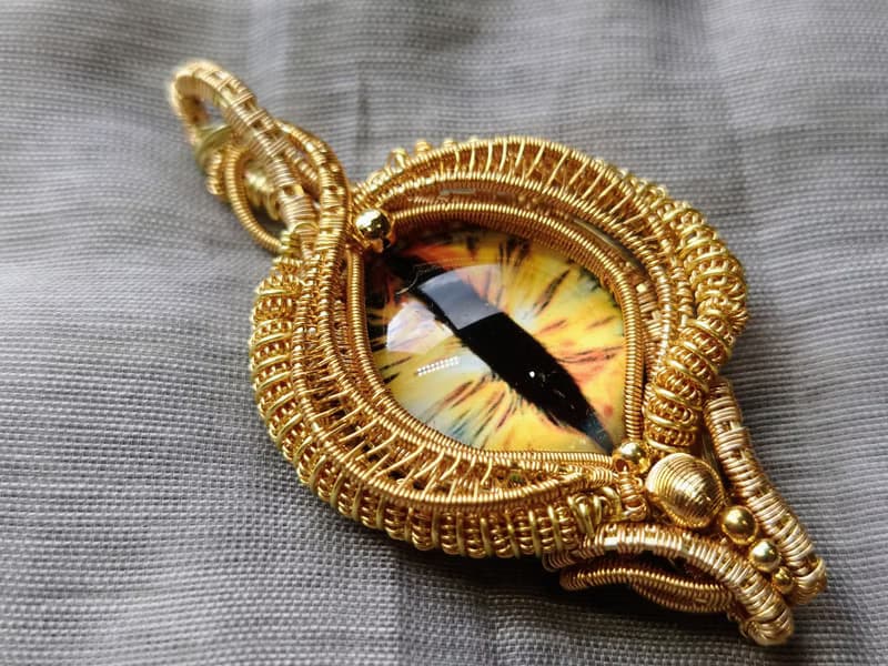 【黃金龍之瞳】吊墜/玻璃 /黃銅鍍18k/金屬線 /情人節禮物纏繞/