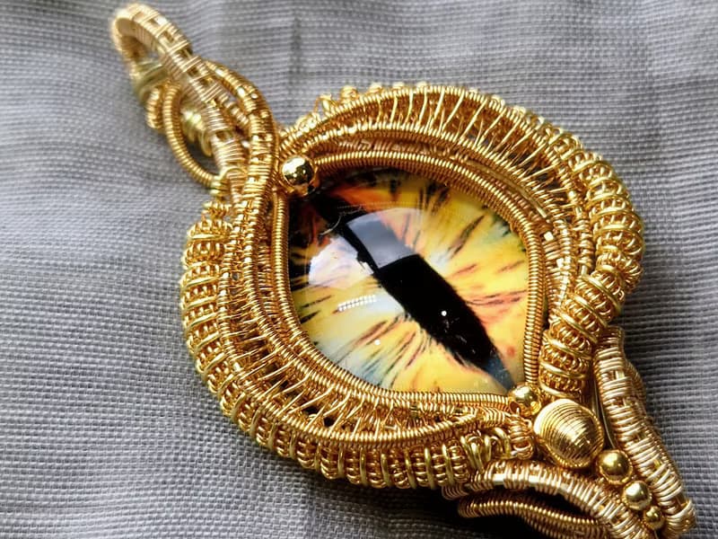 【黃金龍之瞳】吊墜/玻璃 /黃銅鍍18k/金屬線 /情人節禮物纏繞/