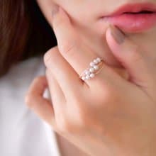 2Way Ring & Ear cuff Handmade 14kgf  Three Strands Swarovski Pearl【gift box】