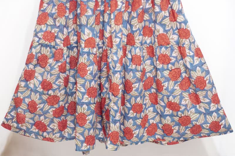 木刻印純棉裙子 印度純棉蓋印蛋糕裙 手工蓋印木刻印長裙-紅玫瑰