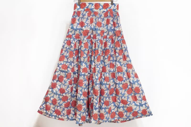 木刻印純棉裙子 印度純棉蓋印蛋糕裙 手工蓋印木刻印長裙-紅玫瑰