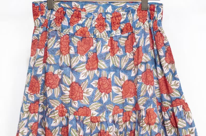 木刻印純棉裙子 印度純棉蓋印蛋糕裙 手工蓋印木刻印長裙-紅玫瑰