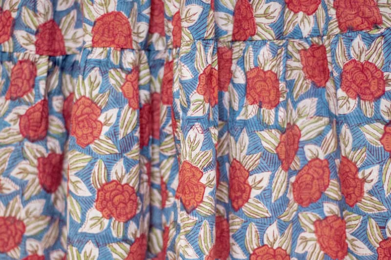 木刻印純棉裙子 印度純棉蓋印蛋糕裙 手工蓋印木刻印長裙-紅玫瑰