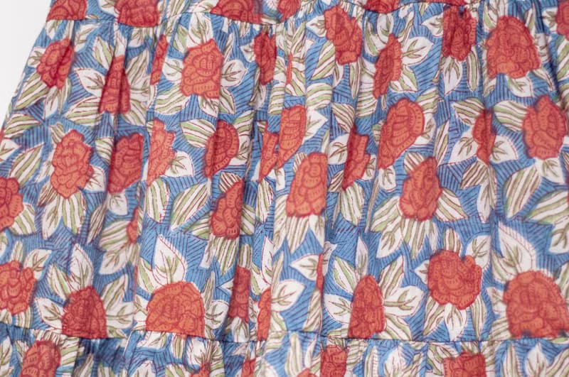 木刻印純棉裙子 印度純棉蓋印蛋糕裙 手工蓋印木刻印長裙-紅玫瑰