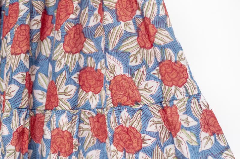 木刻印純棉裙子 印度純棉蓋印蛋糕裙 手工蓋印木刻印長裙-紅玫瑰