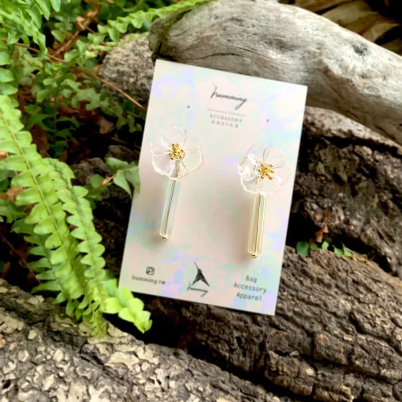 耳環 罌粟花 花 樹脂 銀飾 耳夾 琉璃 禮物 禮盒 手工 透明 夏天