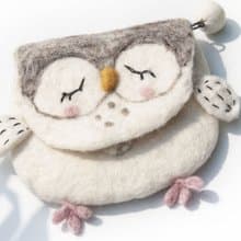 羊毛氈化妝袋/羊毛氈收納袋/零錢包/悠遊卡套/羊毛氈錢包-貓頭鷹