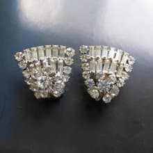 【西洋古董飾品 】ART DECO 立體放射 萊茵 大耳環 夾式耳環