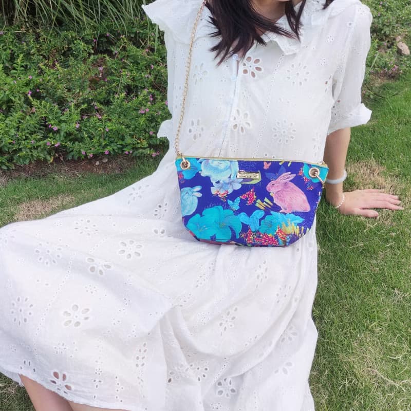 【萌兔森林】可調節長短鏈條帆布斜背包/餃子包/單肩包母親節禮物