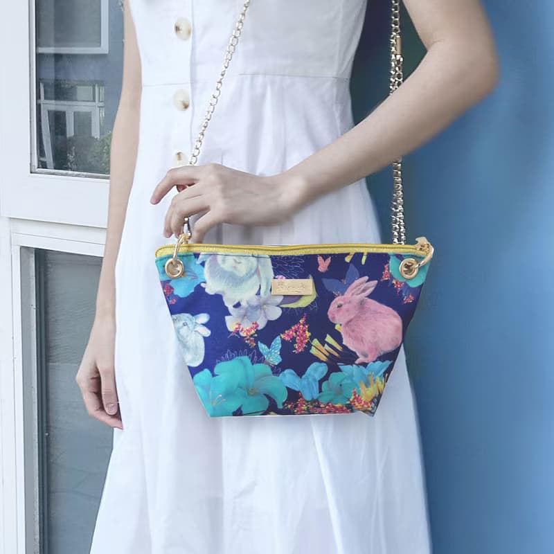 【萌兔森林】可調節長短鏈條帆布斜背包/餃子包/單肩包母親節禮物