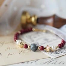 如雲。珠砂 烏雞種翡翠 淡水珍珠 14KGP 天然石水晶 手鍊