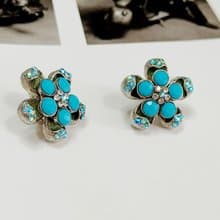 vintage jewelry  1928 立體青色花卉 夾式耳環