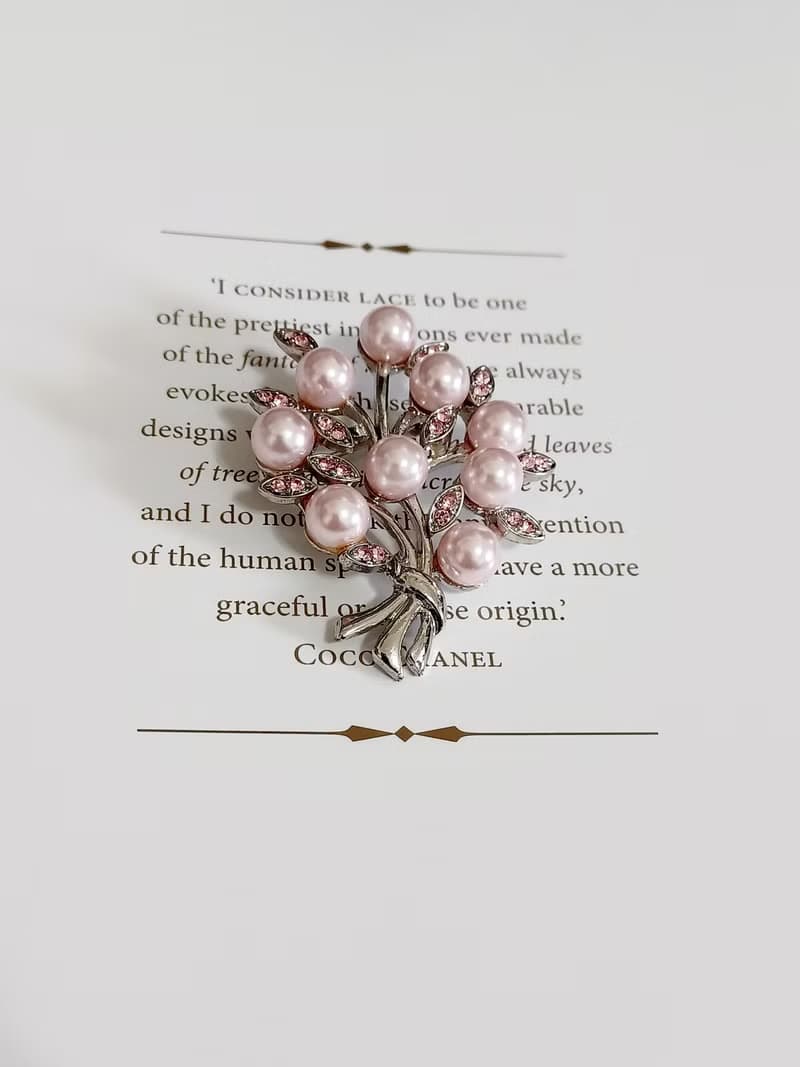 vintage jewelry 典雅粉色珍珠花束萊茵別針