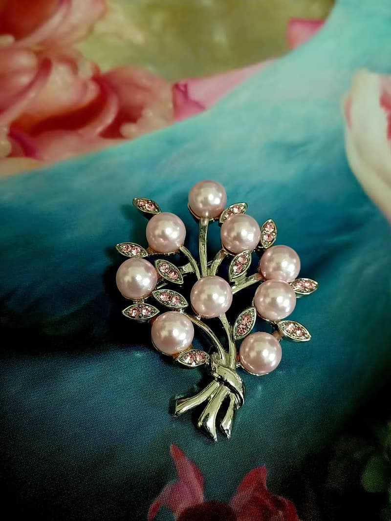 vintage jewelry 典雅粉色珍珠花束萊茵別針