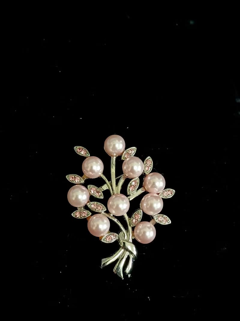 vintage jewelry 典雅粉色珍珠花束萊茵別針