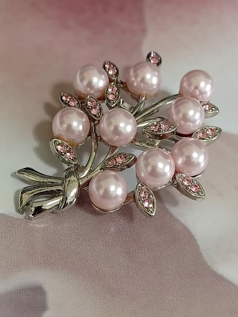 vintage jewelry 典雅粉色珍珠花束萊茵別針