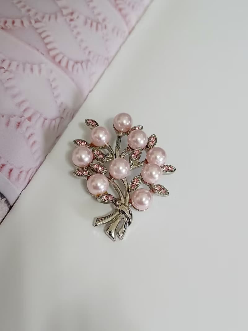vintage jewelry 典雅粉色珍珠花束萊茵別針