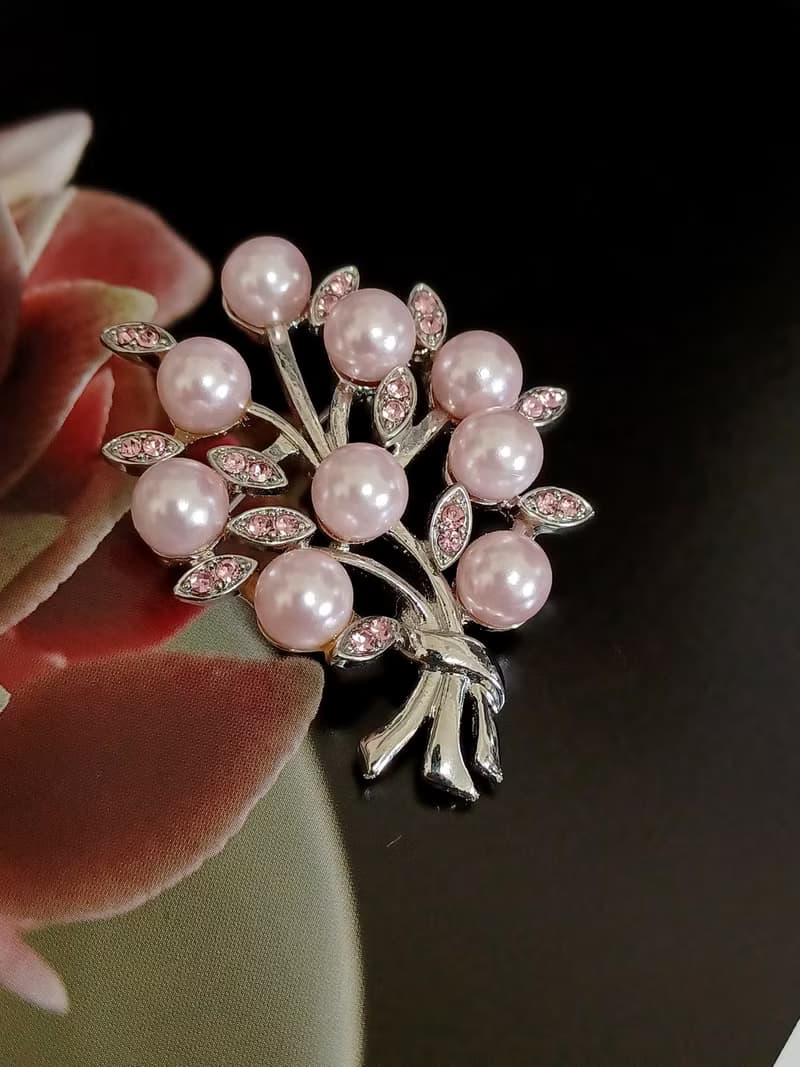 vintage jewelry 典雅粉色珍珠花束萊茵別針