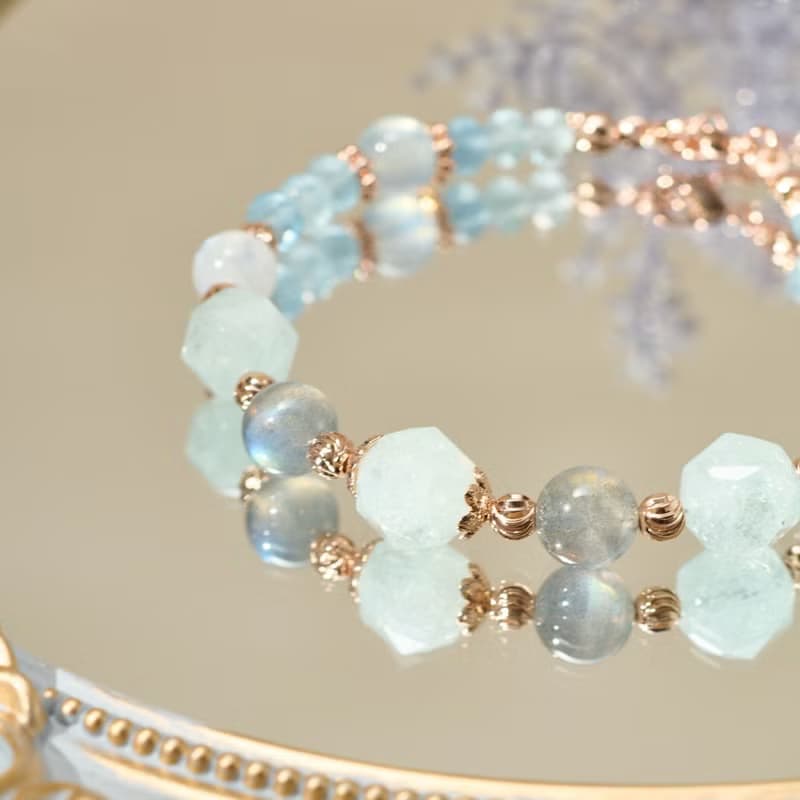 海藍寶 拉長石 天然水晶手鏈/水晶設計款 清晰表達 穩定情緒