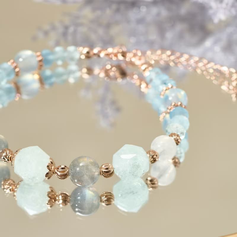 海藍寶 拉長石 天然水晶手鏈/水晶設計款 清晰表達 穩定情緒