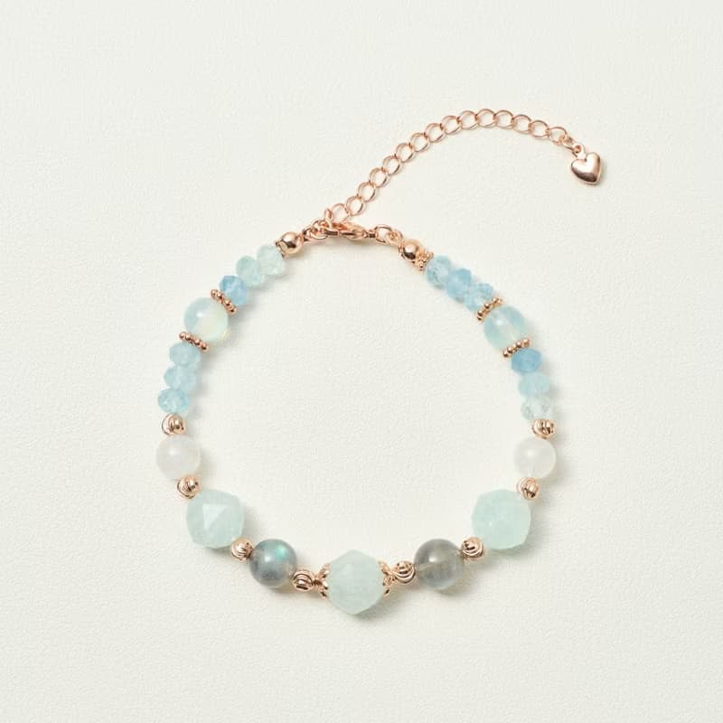 海藍寶 拉長石 天然水晶手鏈/水晶設計款 清晰表達 穩定情緒