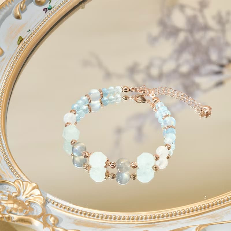 海藍寶 拉長石 天然水晶手鏈/水晶設計款 清晰表達 穩定情緒