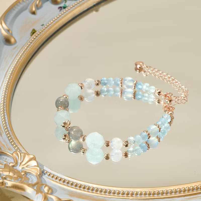 海藍寶 拉長石 天然水晶手鏈/水晶設計款 清晰表達 穩定情緒