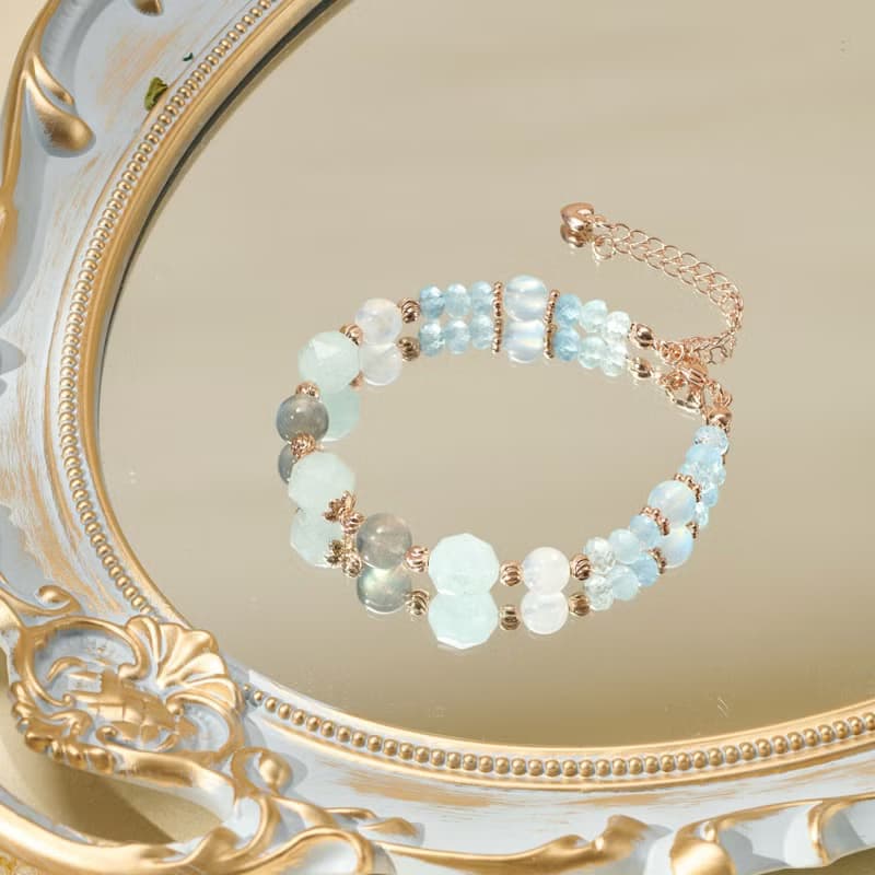 海藍寶 拉長石 天然水晶手鏈/水晶設計款 清晰表達 穩定情緒