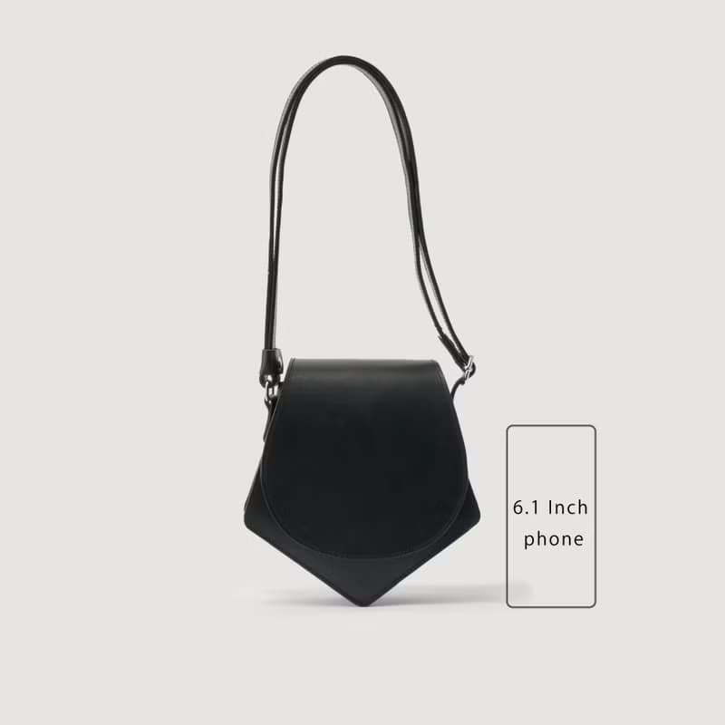 【leather shoulder penta black】レザー/ショルダーバッグ/ハンドバッグ/五角形