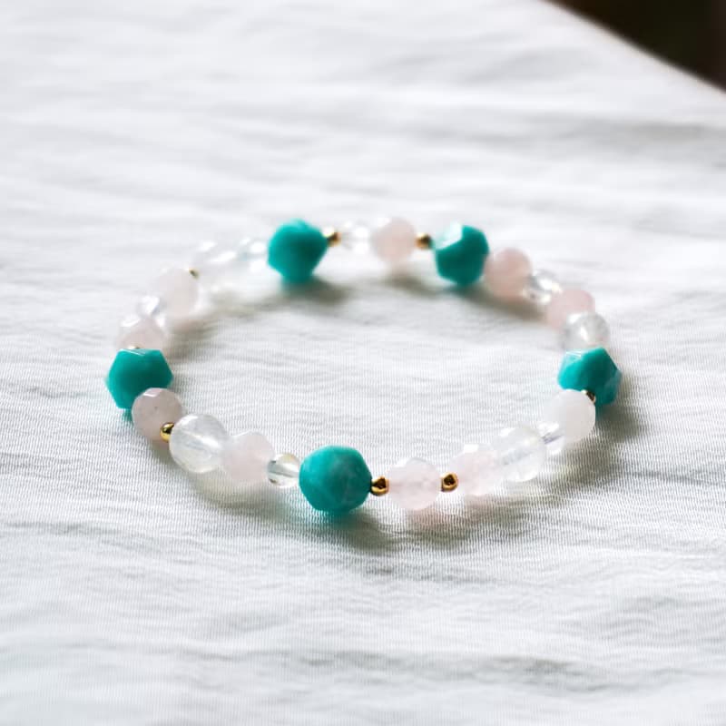 天河石 切割面粉晶 藍光月亮石 水晶 手鏈 手鍊 天然石 琉璃苣