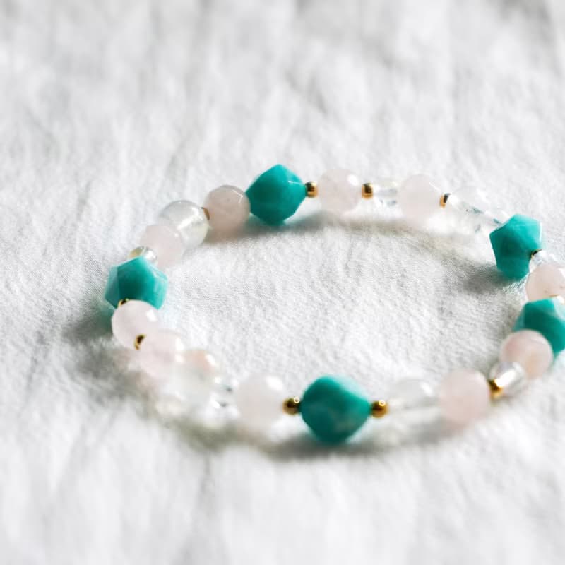 天河石 切割面粉晶 藍光月亮石 水晶 手鏈 手鍊 天然石 琉璃苣