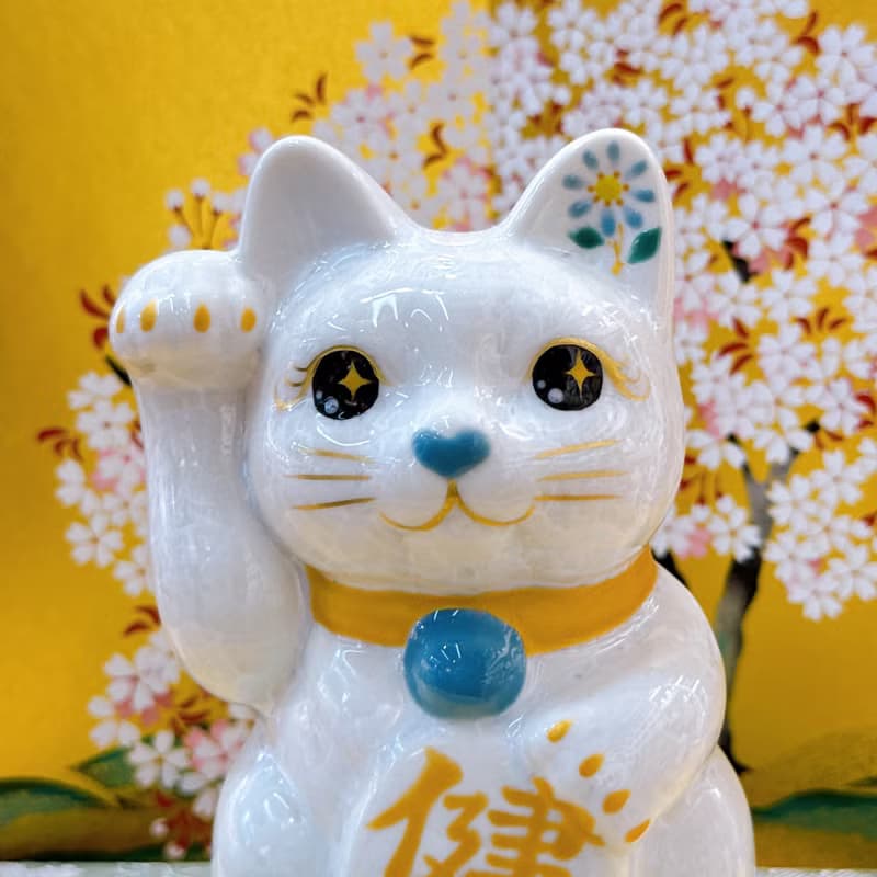 【水喵祈康】日本清水燒招財貓 | 花結晶 水白 - 健康 右