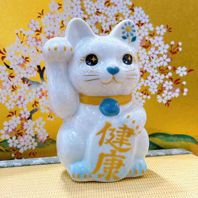【水喵祈康】日本清水燒招財貓 | 花結晶 水白 - 健康 右