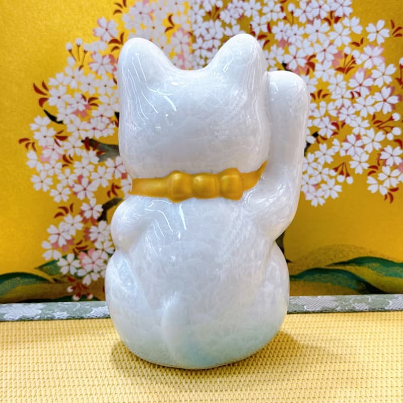 【水喵祈康】日本清水燒招財貓 | 花結晶 水白 - 健康 右